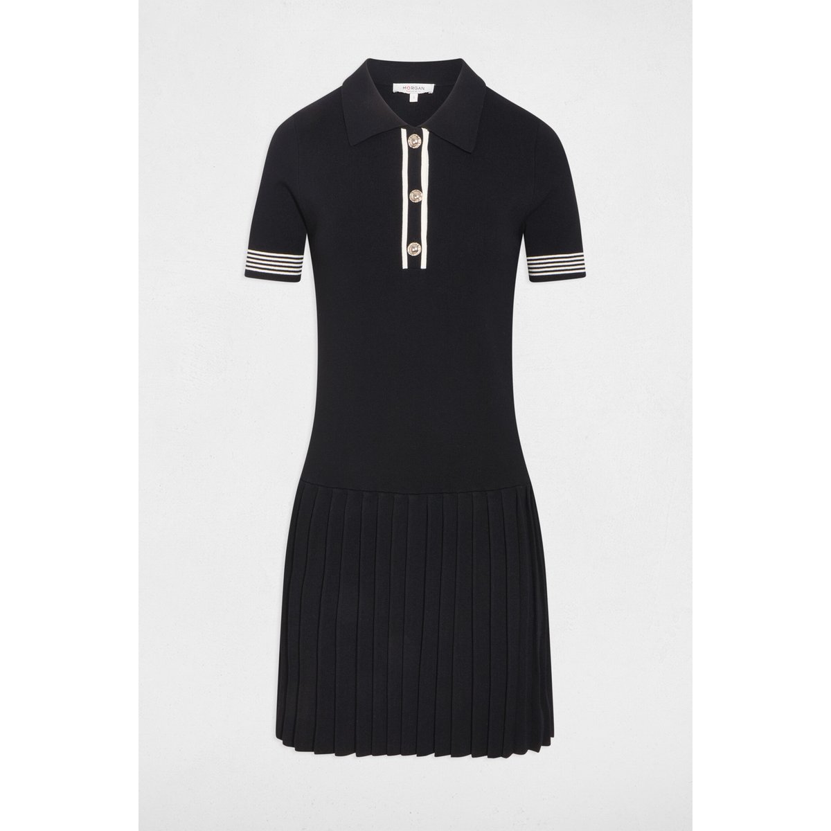 Robe courte col polo noir, MORGAN