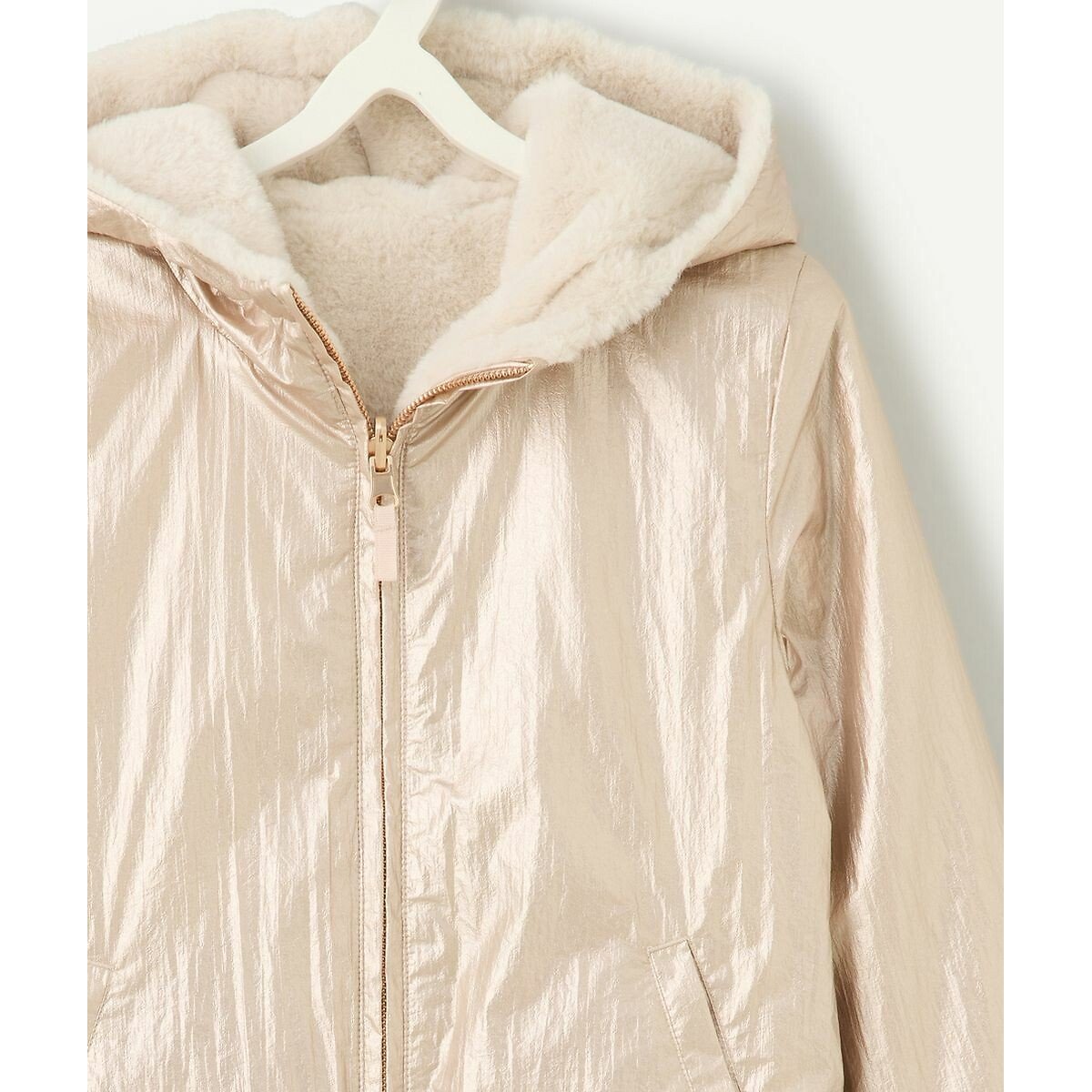 Cappotto reversibile foderato in pile rosa polvere, TAPE A L'OEIL
