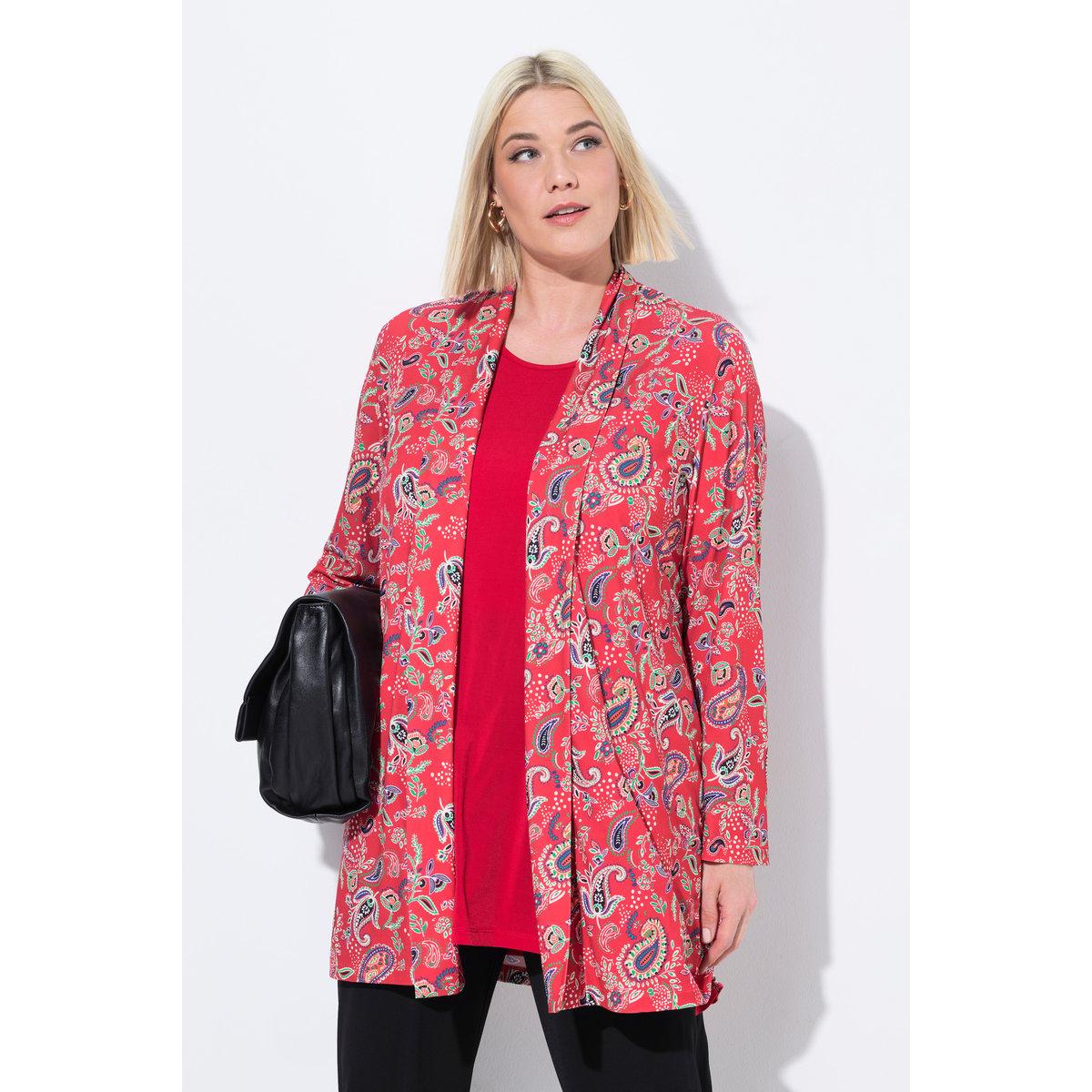 Veste en jersey. Col châle et manches bleu paon, ULLA POPKEN
