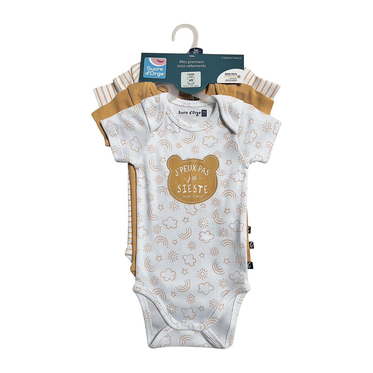 Lot de 3 bodies odilon manches courtes beige, SUCRE D'ORGE