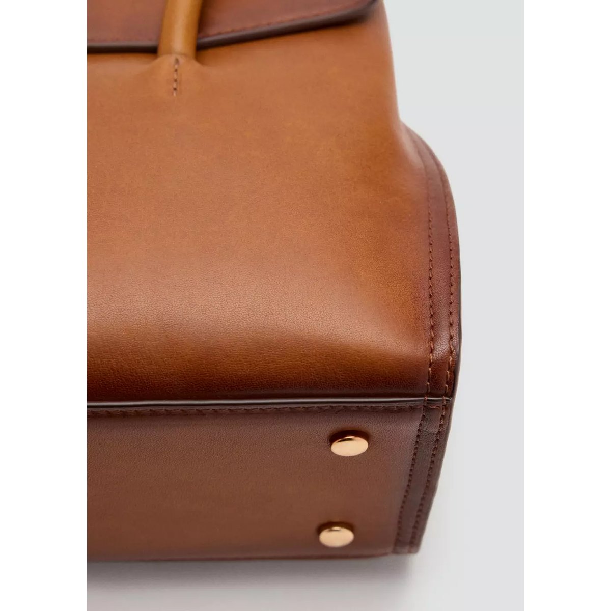 Sac en cuir à rabats marron moyen, MANGO