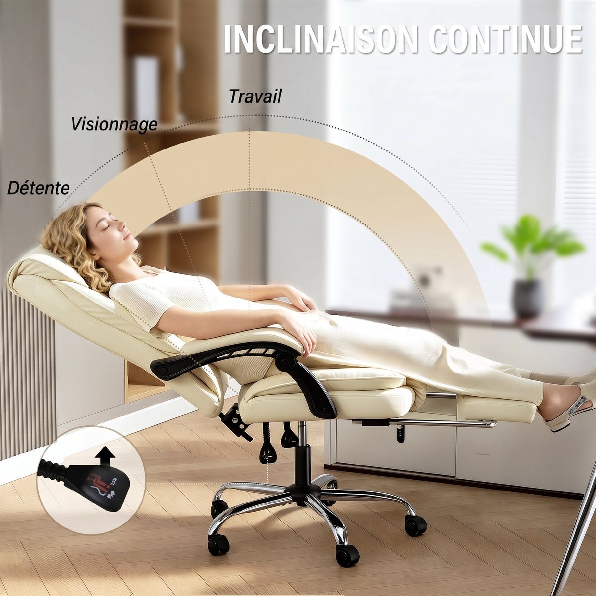 Chaise de bureau Revêtement synthétique Beige beige, HOMCOM
