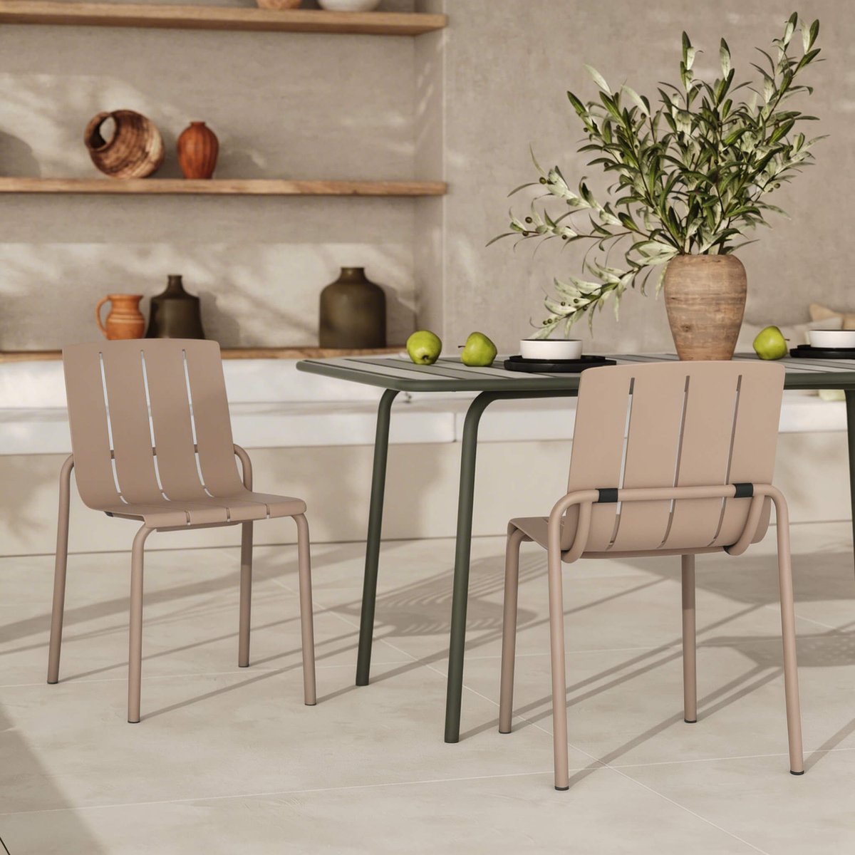 Lot de 2 chaises de jardin en métal - SUNA taupe, MAISON PAVANE