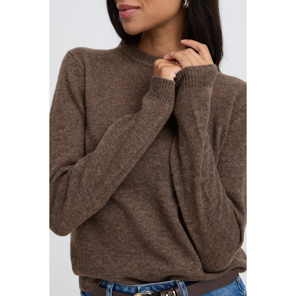 Pull en maille manches longues marron java melange, B.YOUNG