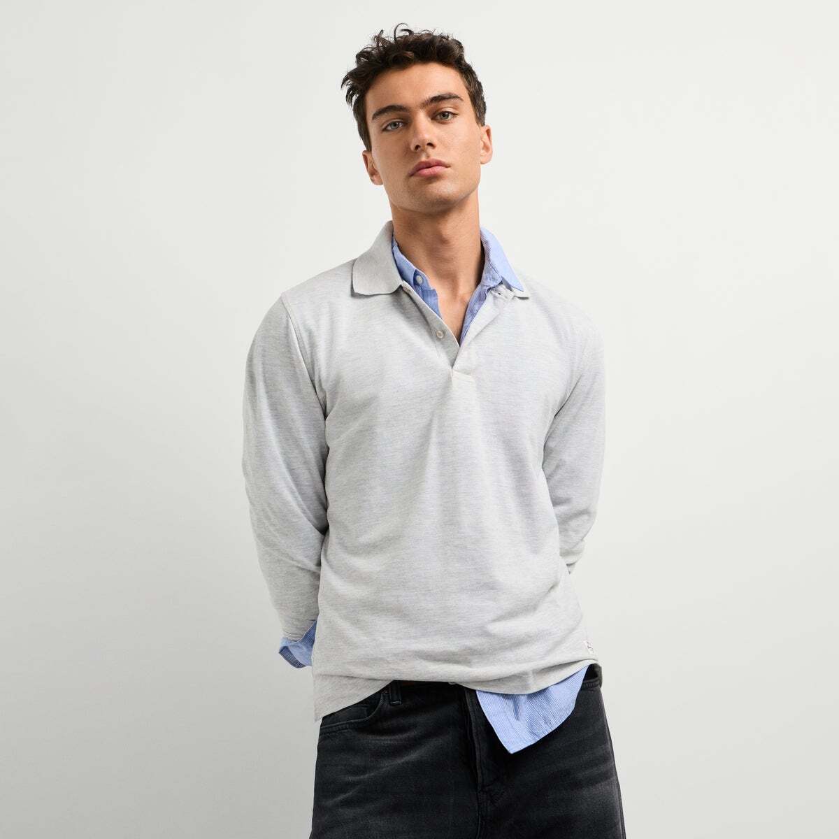 Polo À Manches Longues En Piqué Coupe Regular gris clair chine, PEPE JEANS