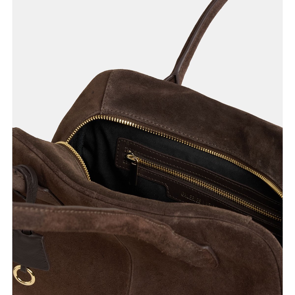 Sac à main frida grandes anses cuir suédé marron chocolat, GALERIES LAFAYETTE