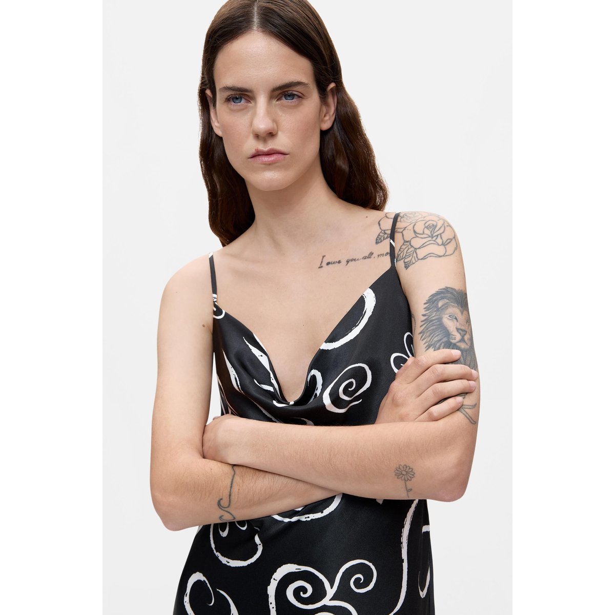 Robe courte à bretelles imprimée noir, DESIGUAL