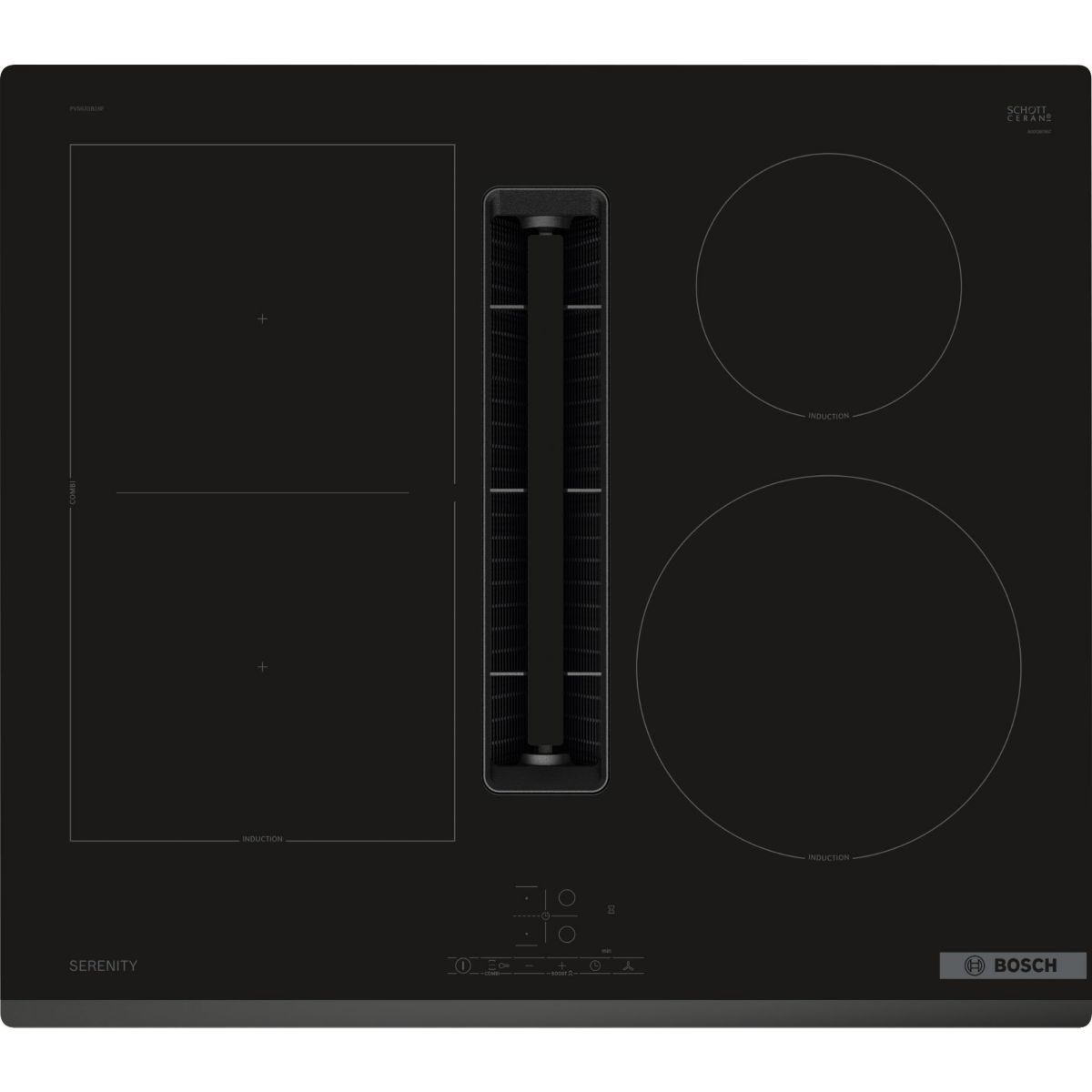 Plaque induction aspirante PVS63SB16F, SERINITY, CombiZone couleur unique, BOSCH