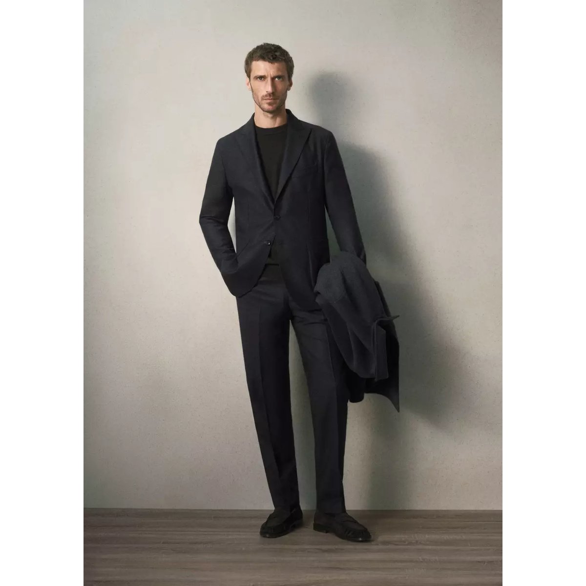 Blazer de costume en flanelle ajusté gris anthracite, MANGO MAN