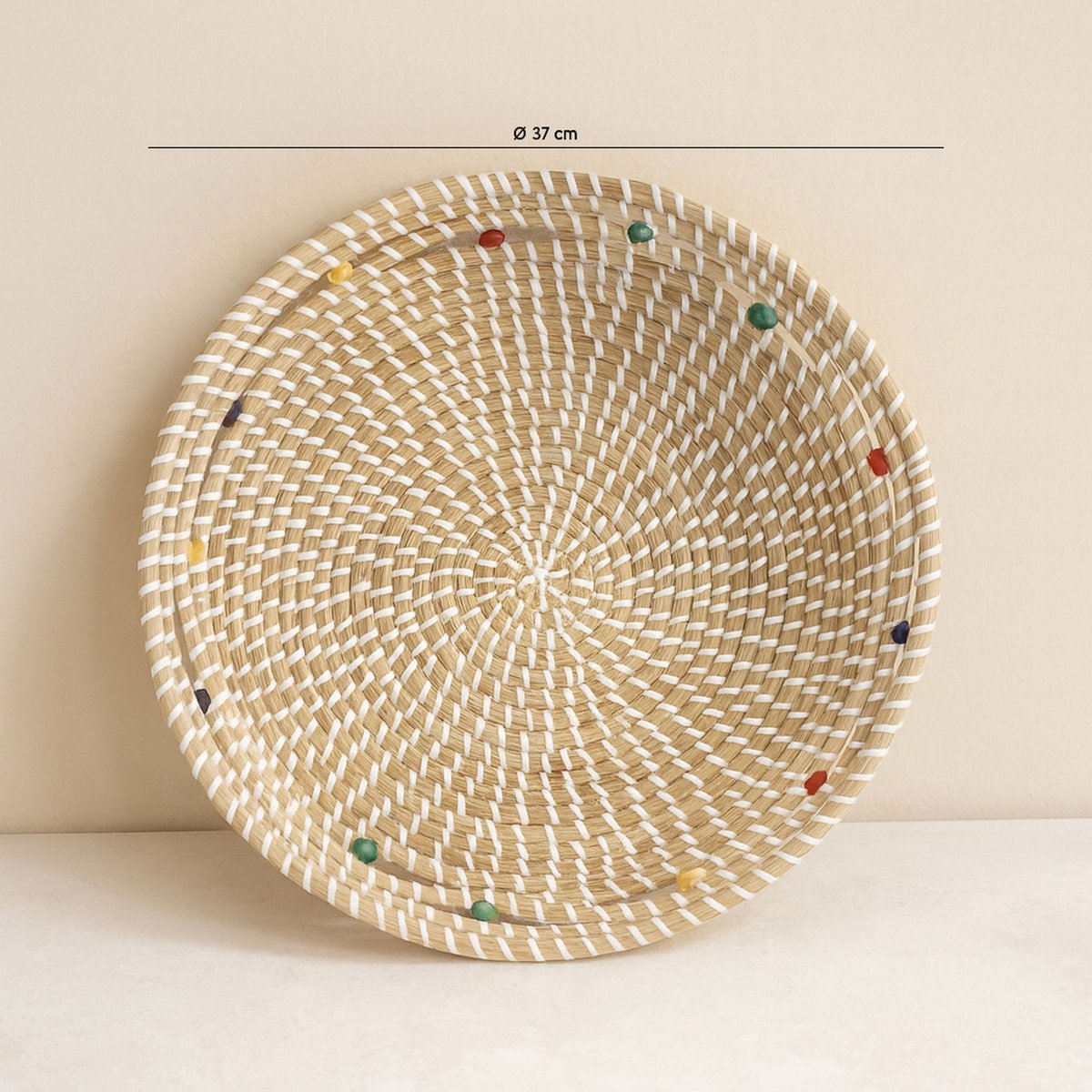 Corbeille ronde en jonc de mer et perles de bois, MILOS naturel, NOW'S HOME