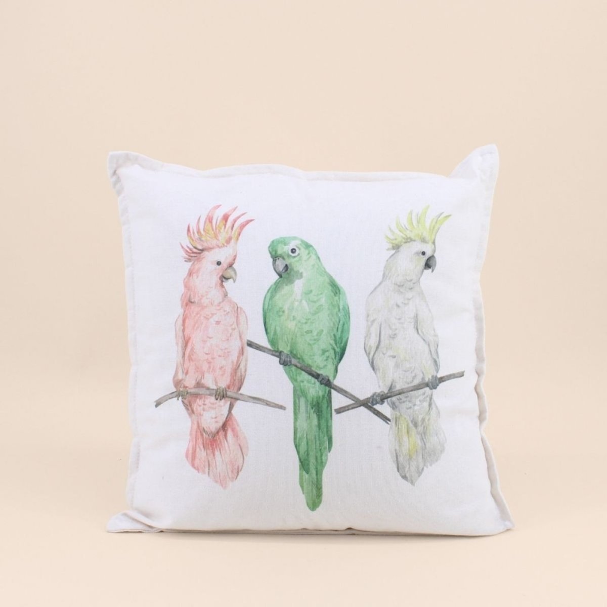 Coussin imprimé perroquet 40cm blanc, ORNAMI