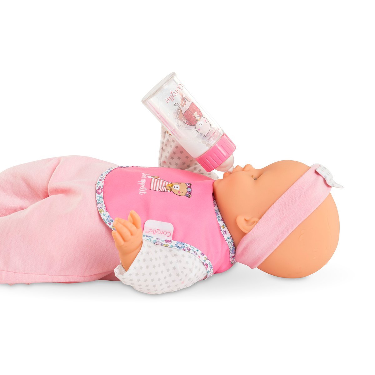 Bavoir Rose et Biberon Magique pour grand poupon 36/42 cm rose, COROLLE