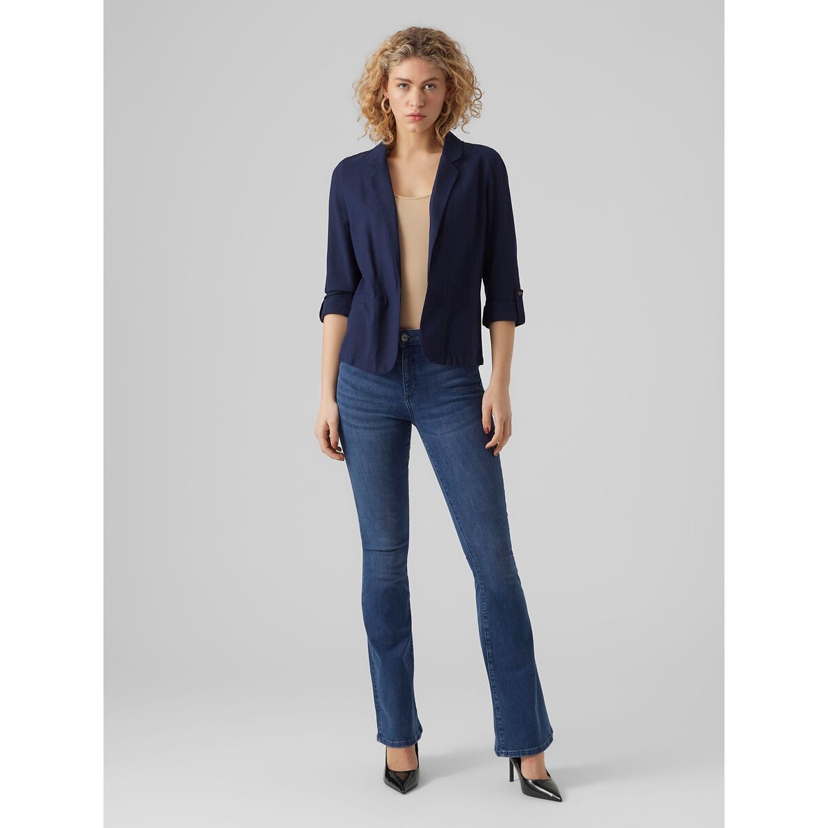 Blazer coupe droite, à rayures bleu marine, VERO MODA