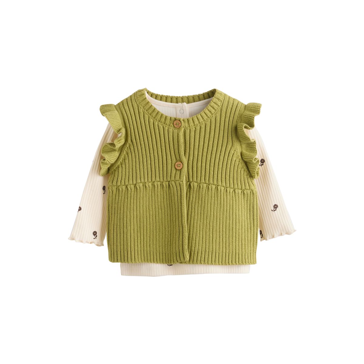 Gilet maille body côtelé bébé, 3 pièces écru / vert, NEXT