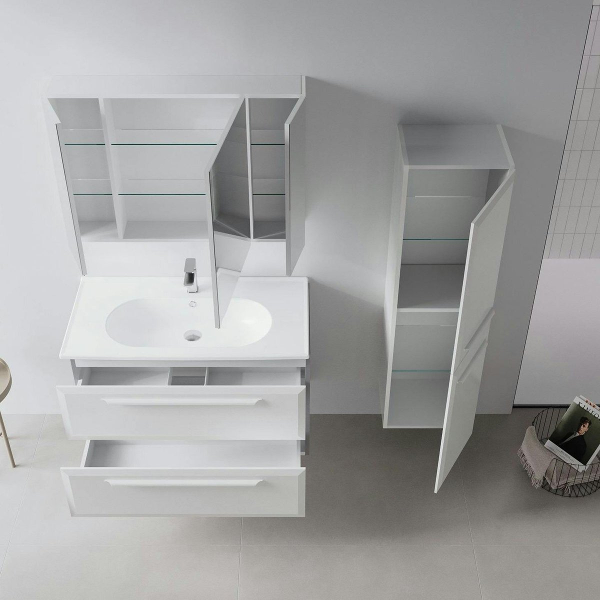 Meuble 2 tiroirs 100 cm + vasque NEREE cachemire, PIER IMPORT