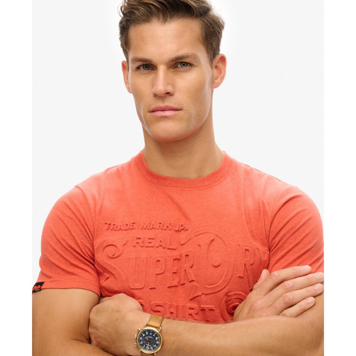 T-shirt décontracté à logo en relief Workwear rouge paprika chiné, SUPERDRY