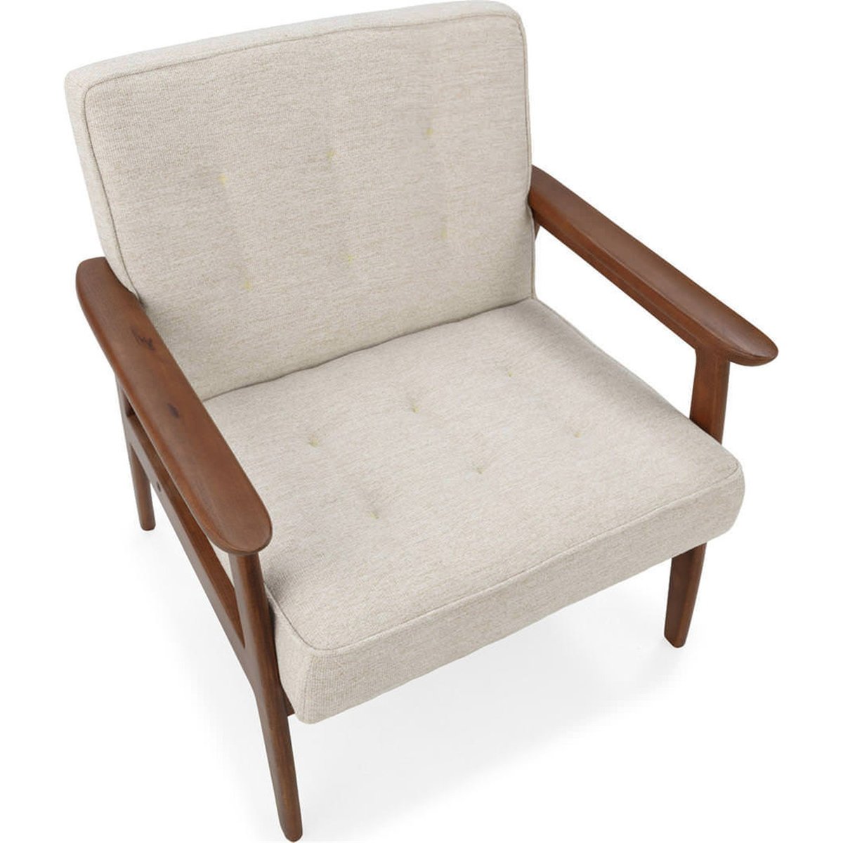 Fauteuil rétro en bois de hêtre et tissu noyer et beige, RECOLLECTION