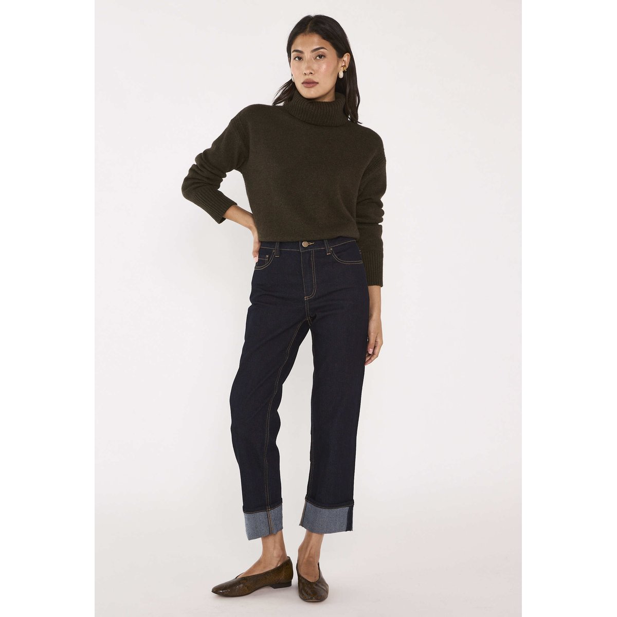 Pull kaki à manches longues en laine mélangée ARNOLD kaki, Maison 123