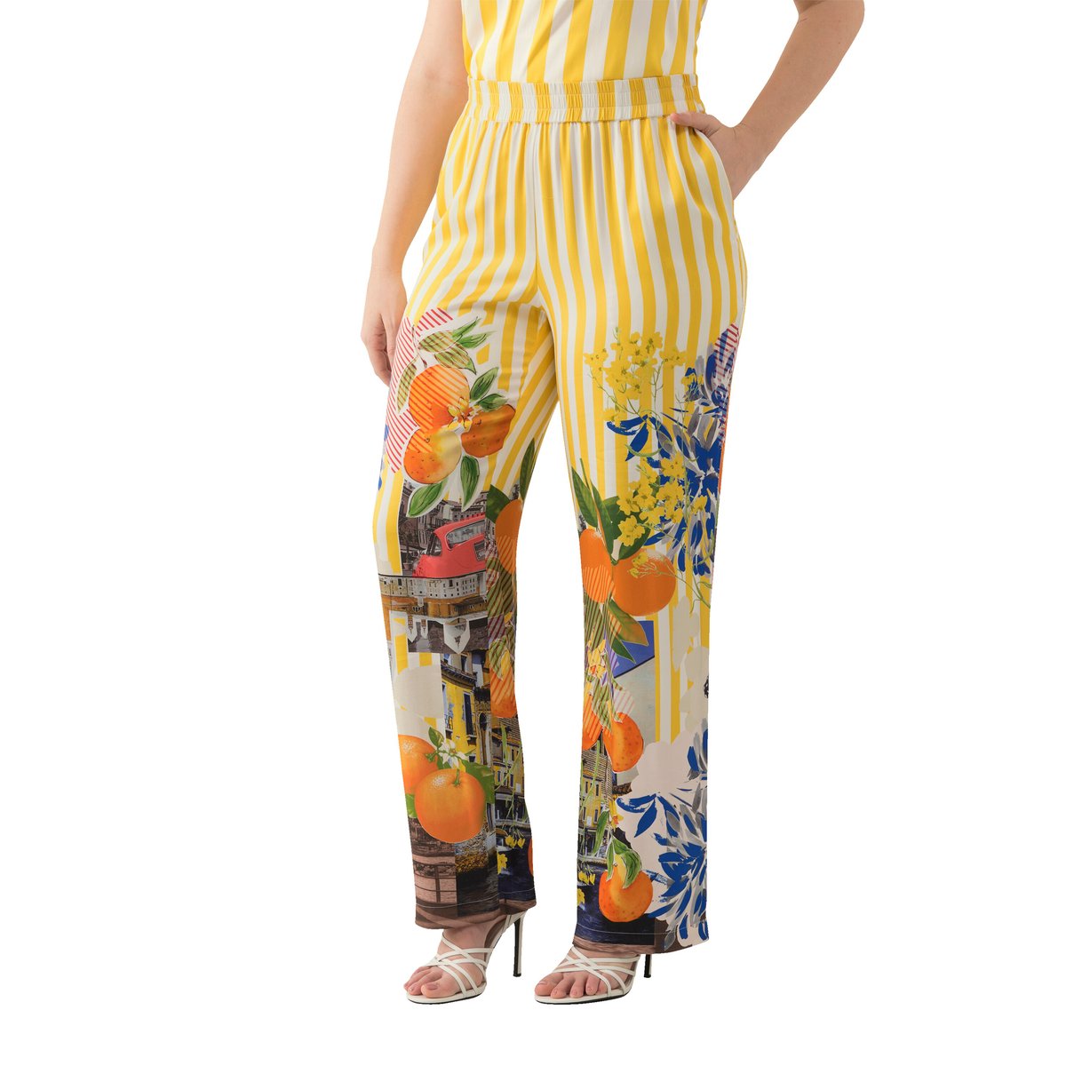 Pantalon à rayures et motif oranges citron, ULLA POPKEN