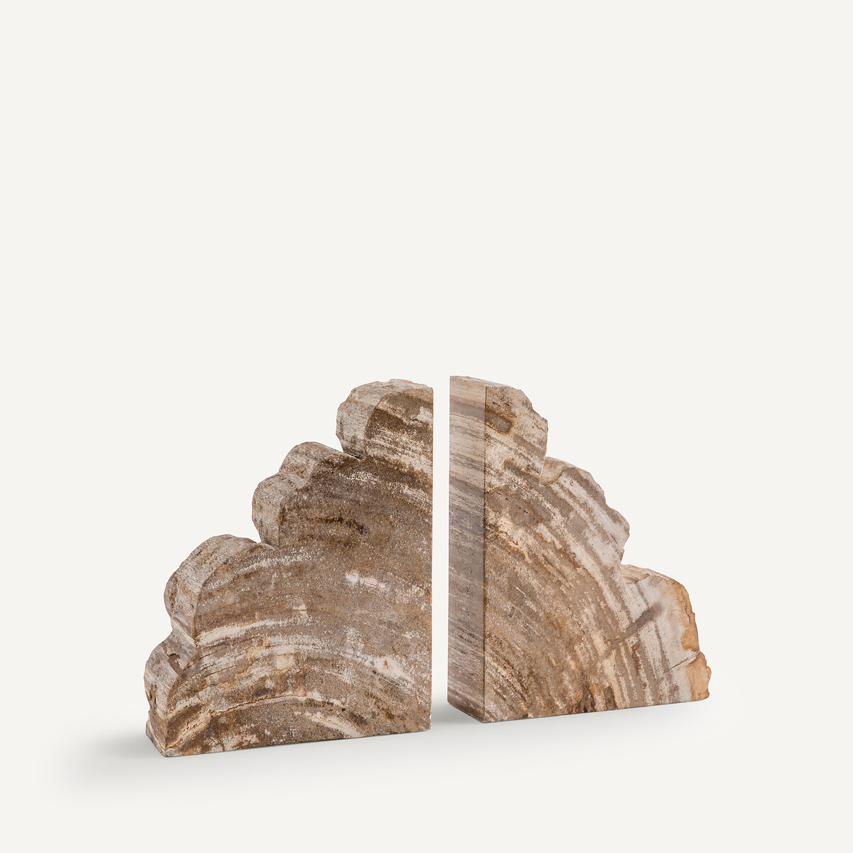 Set de 2 serre-livres en bois pétrifié, Kayu naturel, AM.PM