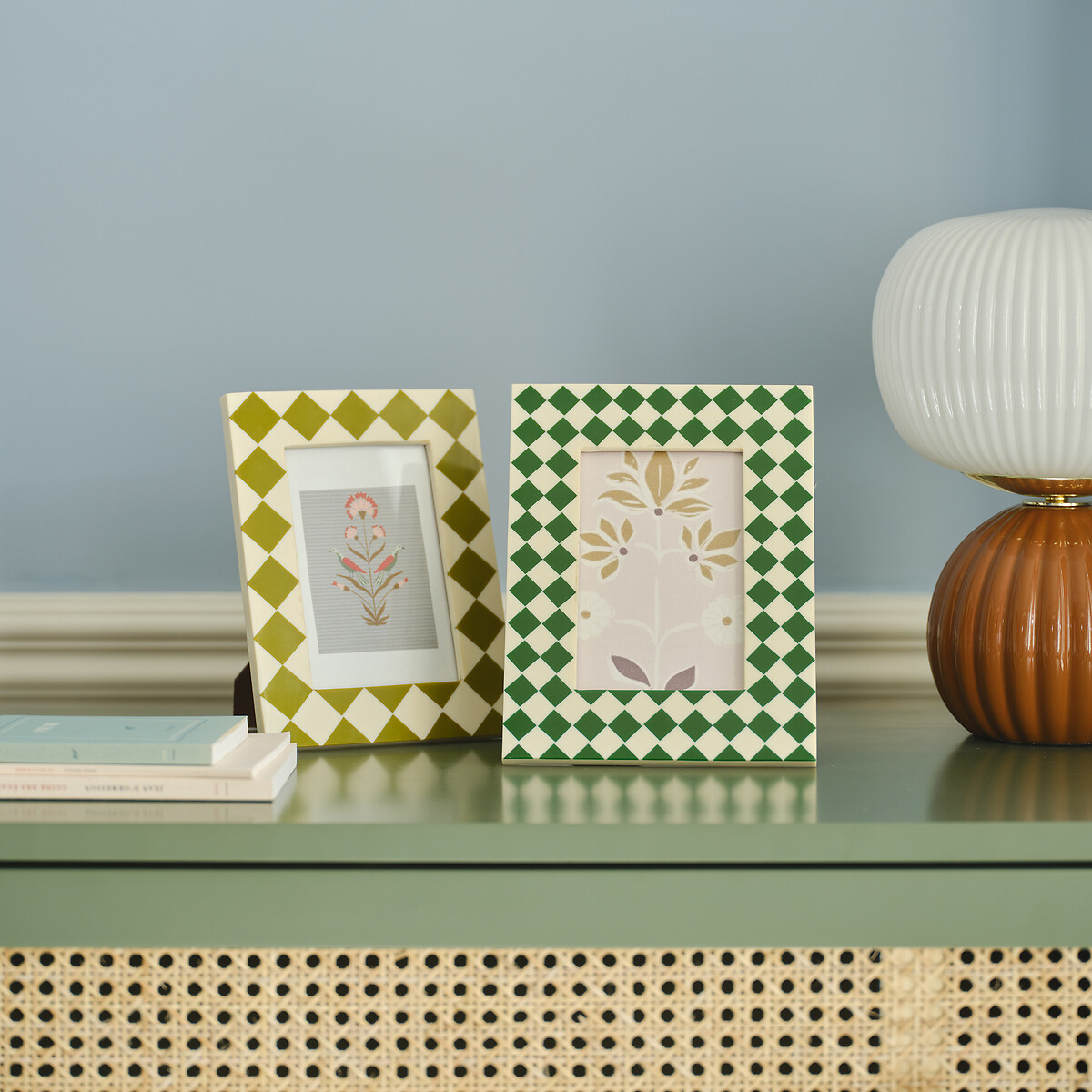 Leiho Chequered Print Resin Mini 16.5 X 21.5cm Photo Frame green/ecru, LA REDOUTE INTERIEURS