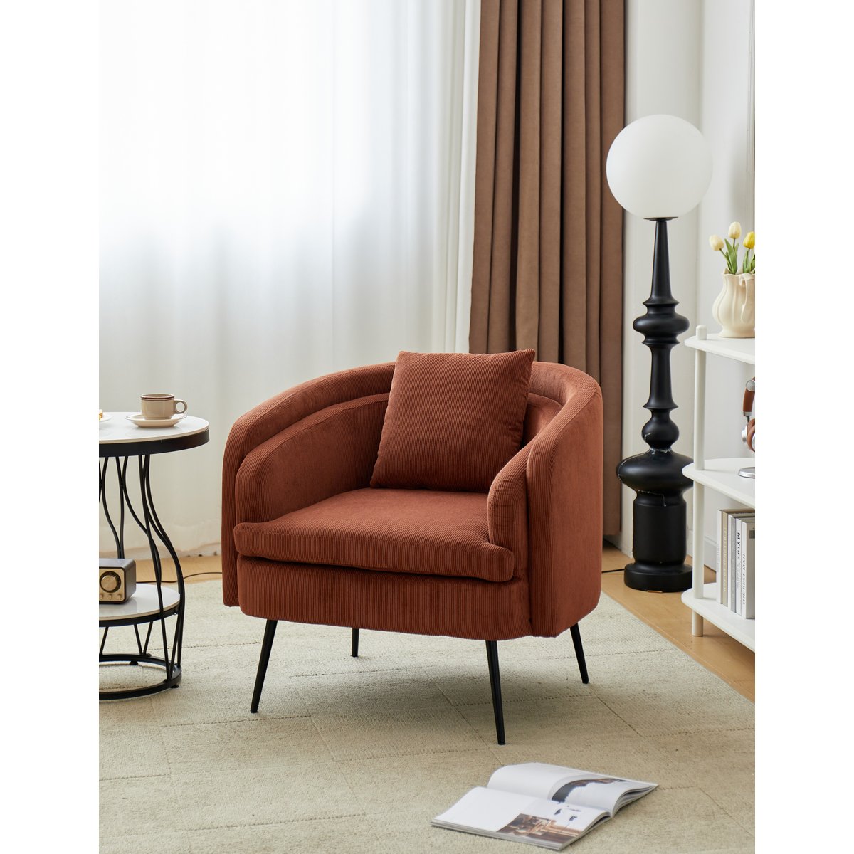Fauteuil de salon en velours côtelé, DUKE terracotta, NORDLYS