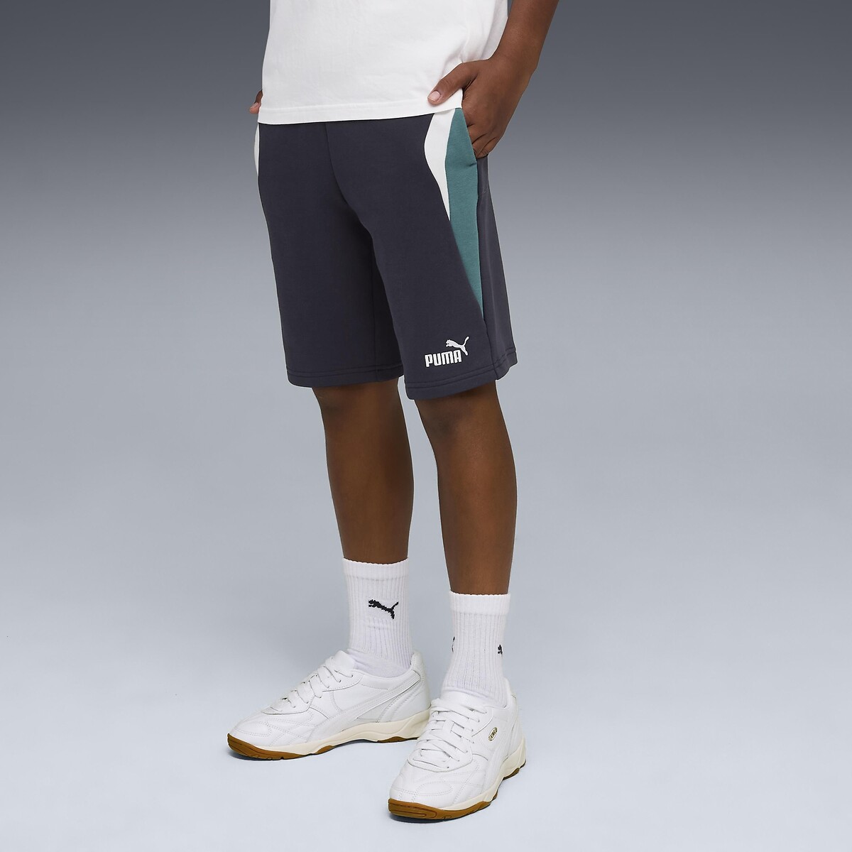 Short en molleton non gratté bleu marine/vert, PUMA