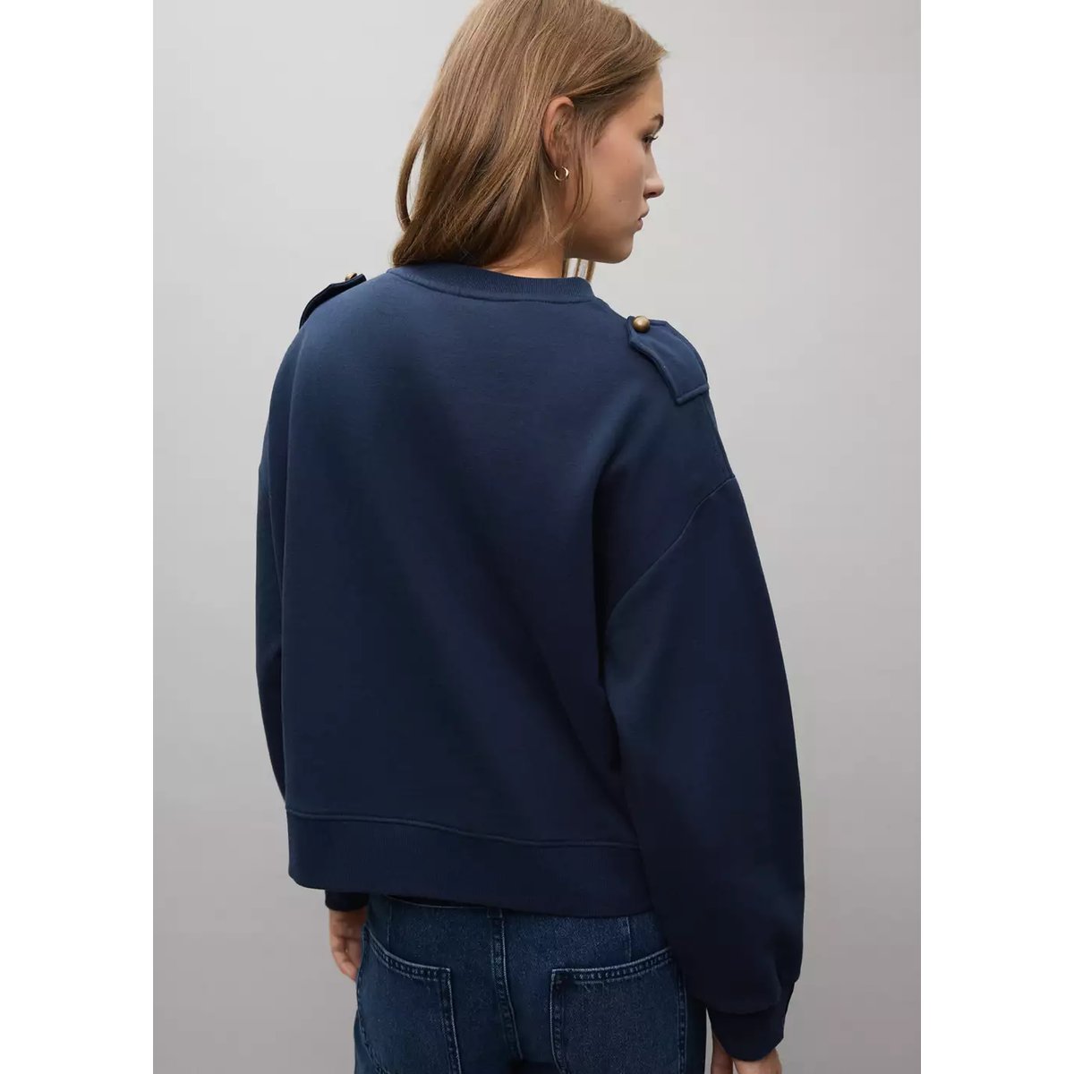 Sweat coton détail boutons bleu marine, MANGO TEEN