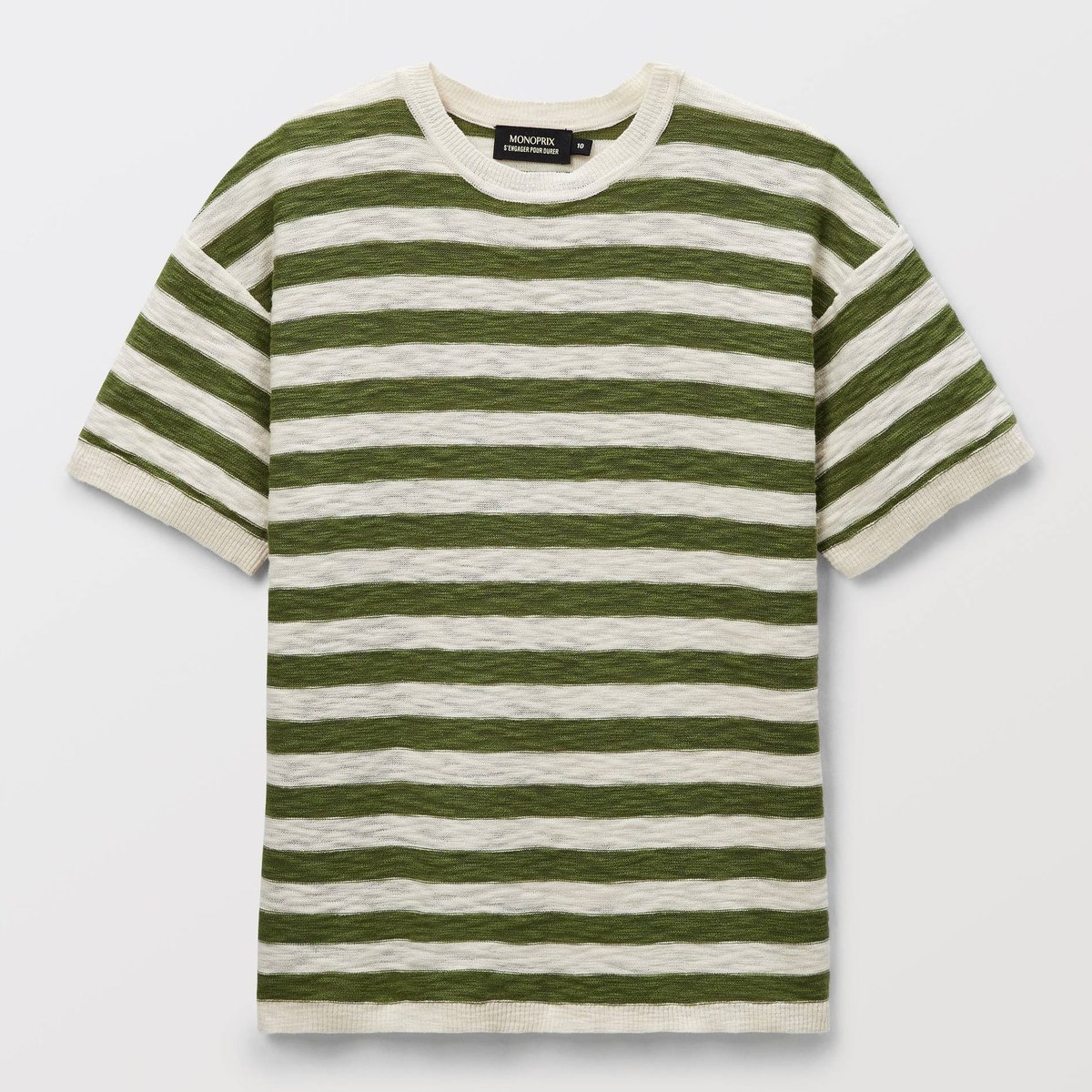 Tshirt rayé manches courtes rayé en maille en coton naturel, MONOPRIX