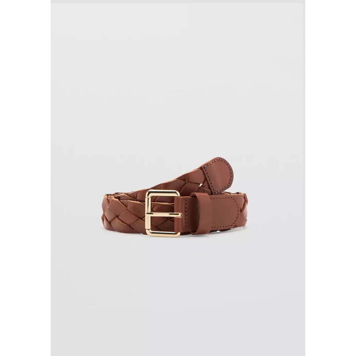 Ceinture en cuir tressée marron, MANGO