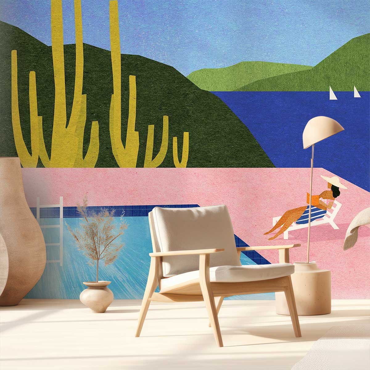 Papier peint au bord de la piscine intissé, HEXOA