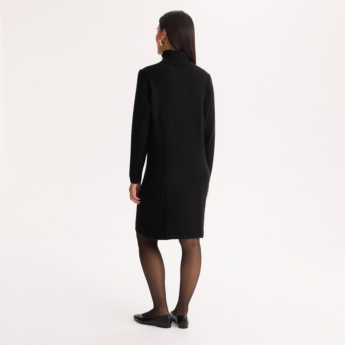Robe pull à col montant, longueur genou noir, ANNE WEYBURN