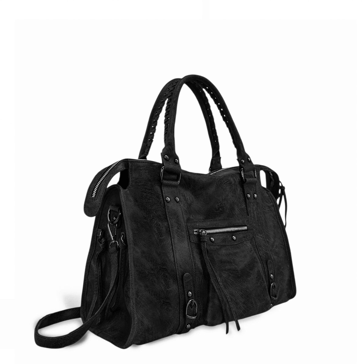Sac à main en cuir brossé SANDSTORM SILVER noir, OH MY BAG