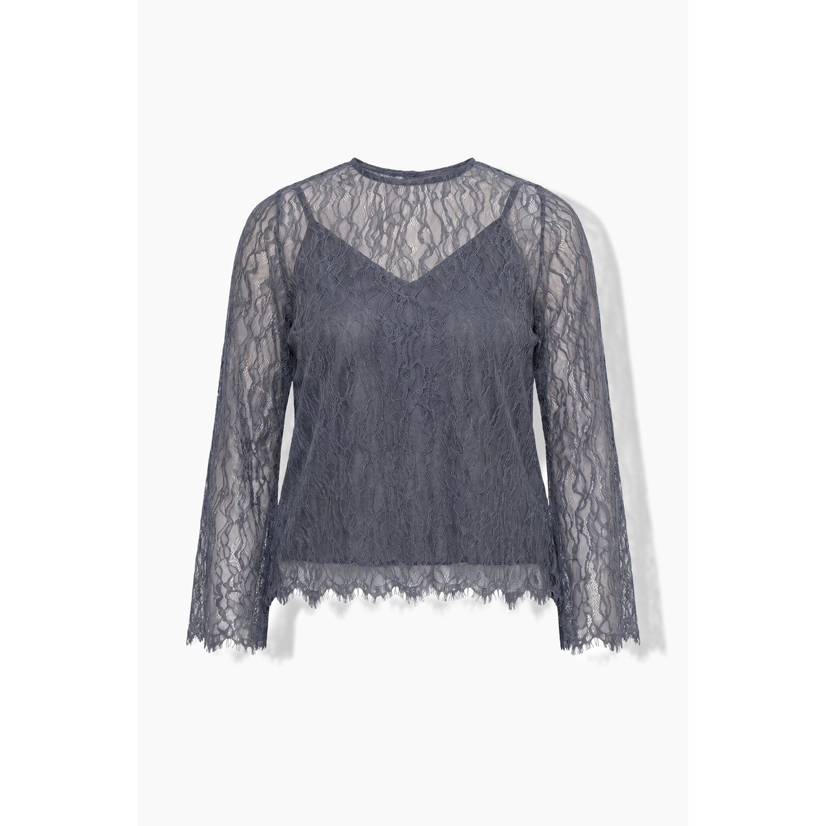 Blouse en dentelle, caraco en satin noir, ULLA POPKEN
