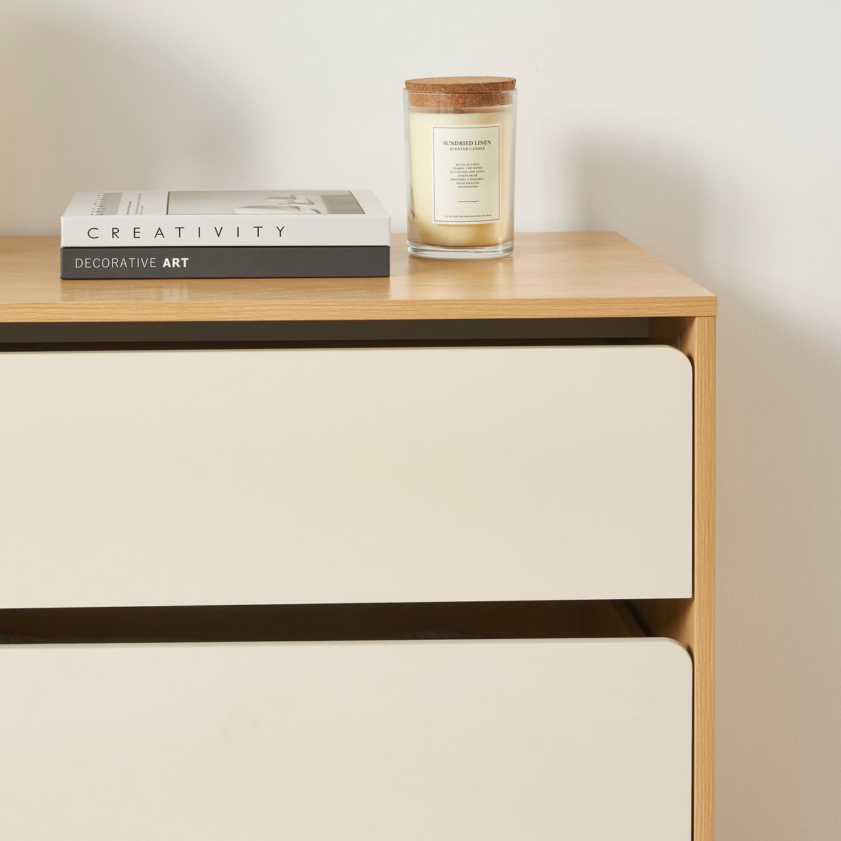 Commode 3 tiroirs THALIA beige et chêne, BAÏTA
