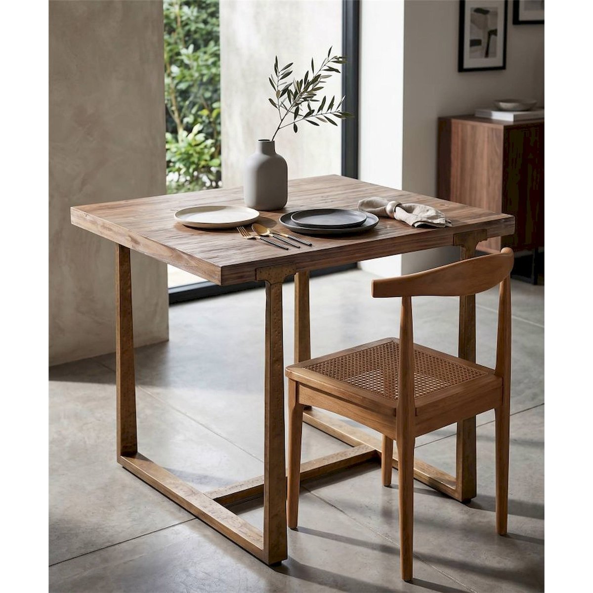 Table à manger carrée piètement métal MODERN marron et doré, RECOLLECTION