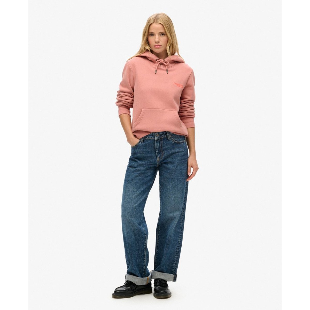 Sweat à capuche à logo Essential rose cendré, SUPERDRY