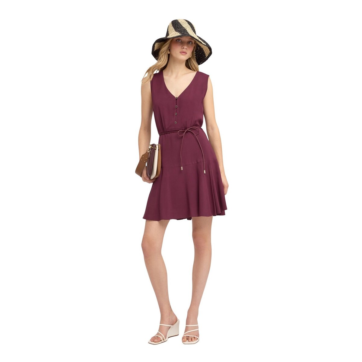 Robe évasée avec ceinture tressée noir, MOTIVI