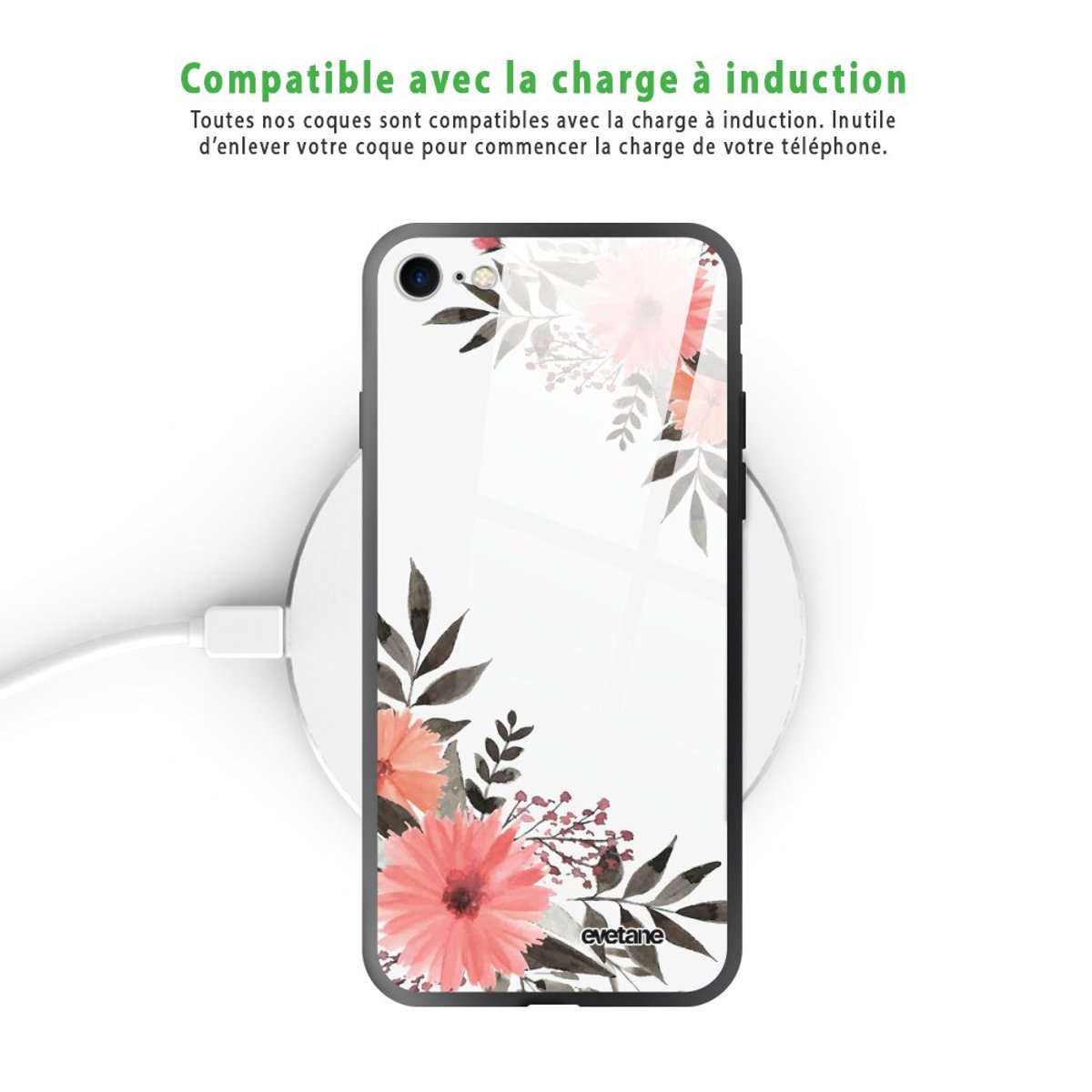 Coque soft touch glossy iPhone 7/8/ iPhone SE 2020/ 2022 fleurs roses, EVETANE