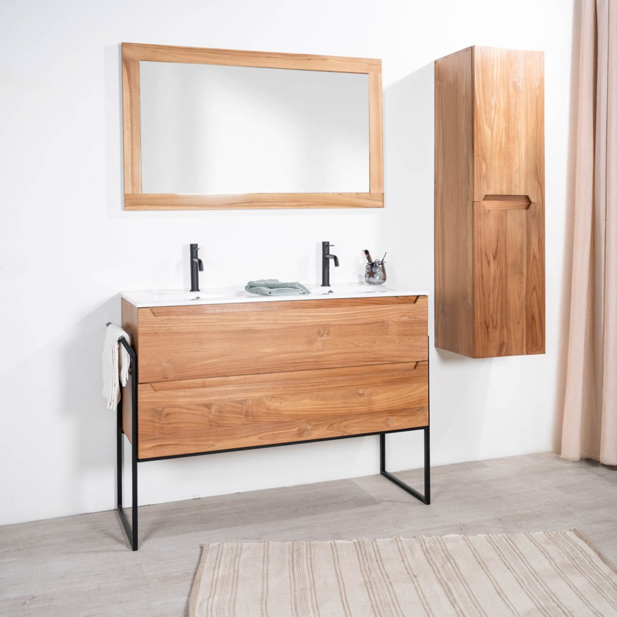 Meuble salle de bain en teck et céramique Vila 120cm blanc, WANDA COLLECTION