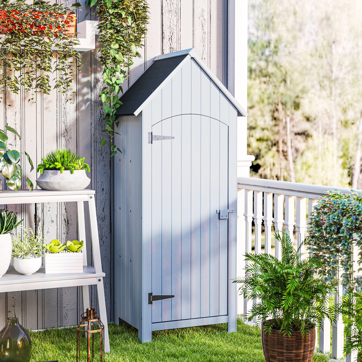 Abri de jardin Bois de sapin Blanc blanc, OUTSUNNY