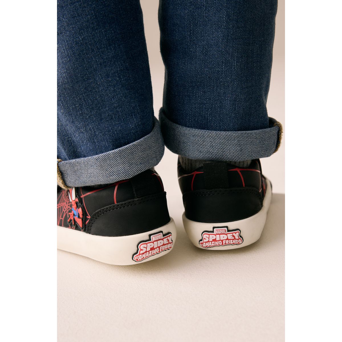 Baskets à lacets élastiques et scratch spiderman noir/rouge, NEXT