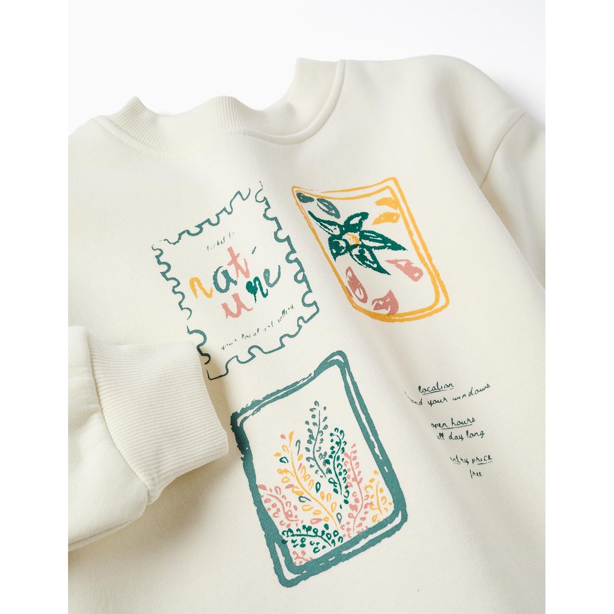 Sweat en coton peigné avec motif art et nature blanc, ZIPPY
