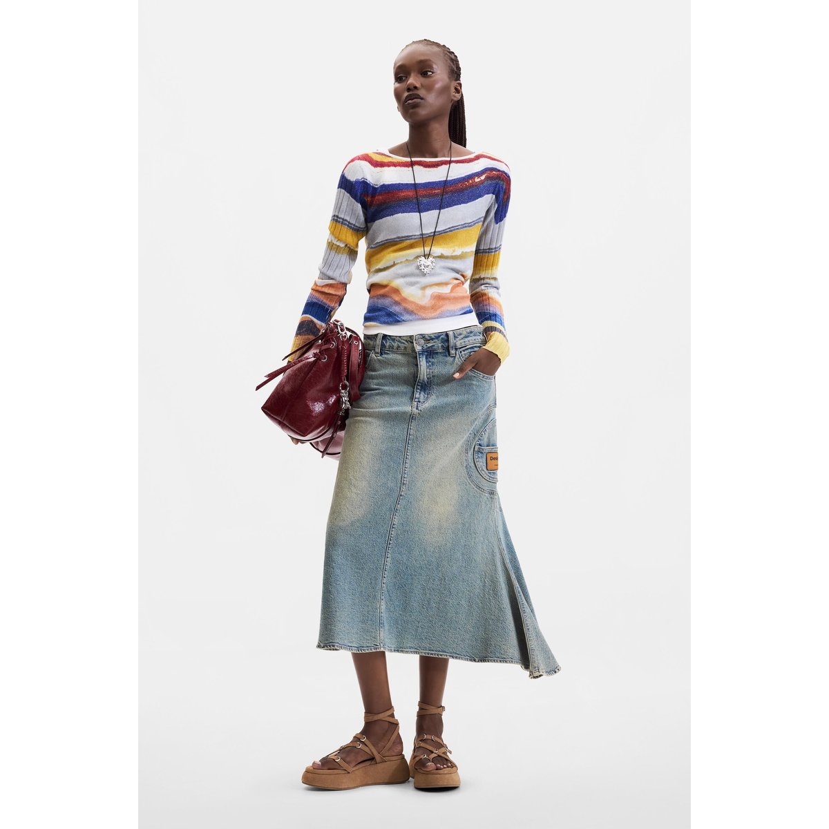 Pull en maille imprimé bleu, DESIGUAL