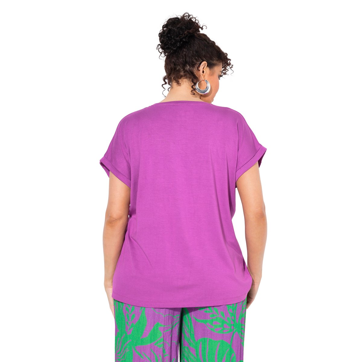 T-shirt oversize. Col rond et manches violet, ULLA POPKEN