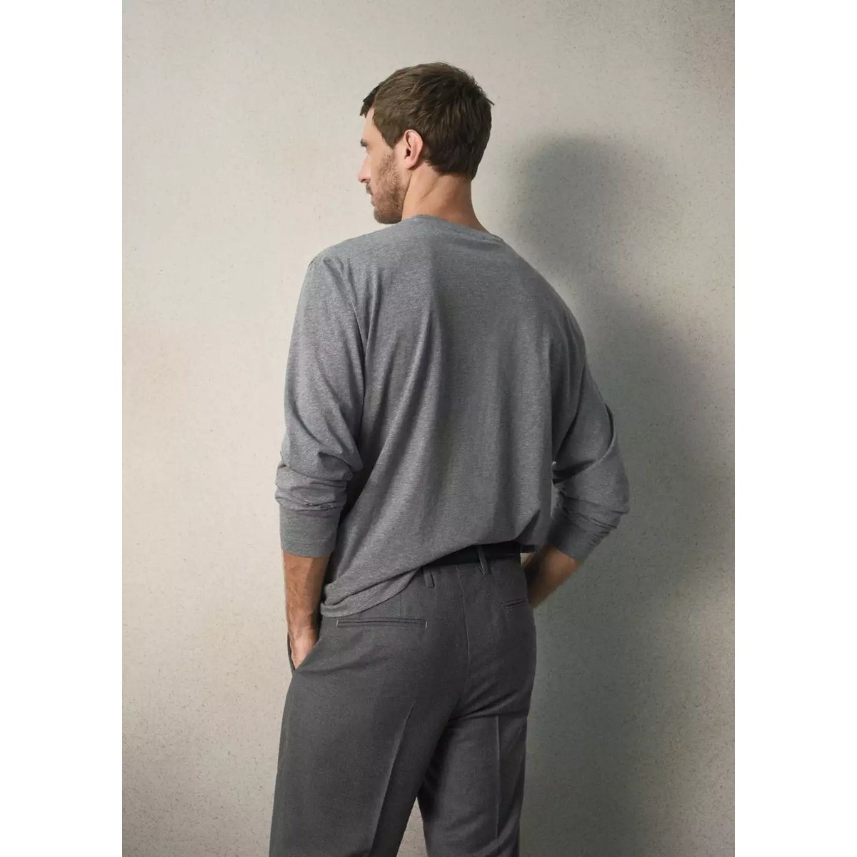 T-shirt coton mélangé cachemire regular fit gris chiné moyen, MANGO MAN