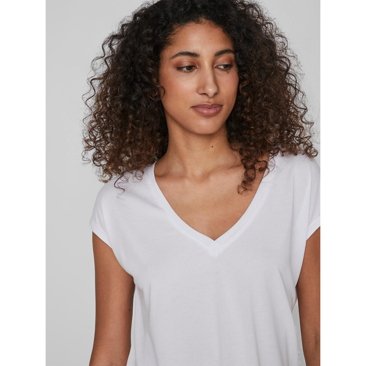 V-Neck T-Shirt with Short Sleeves white, VILA