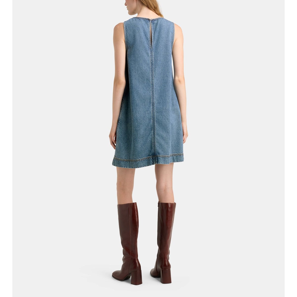 Robe denim courte corfou sans manches bleu moyen, GALERIES LAFAYETTE
