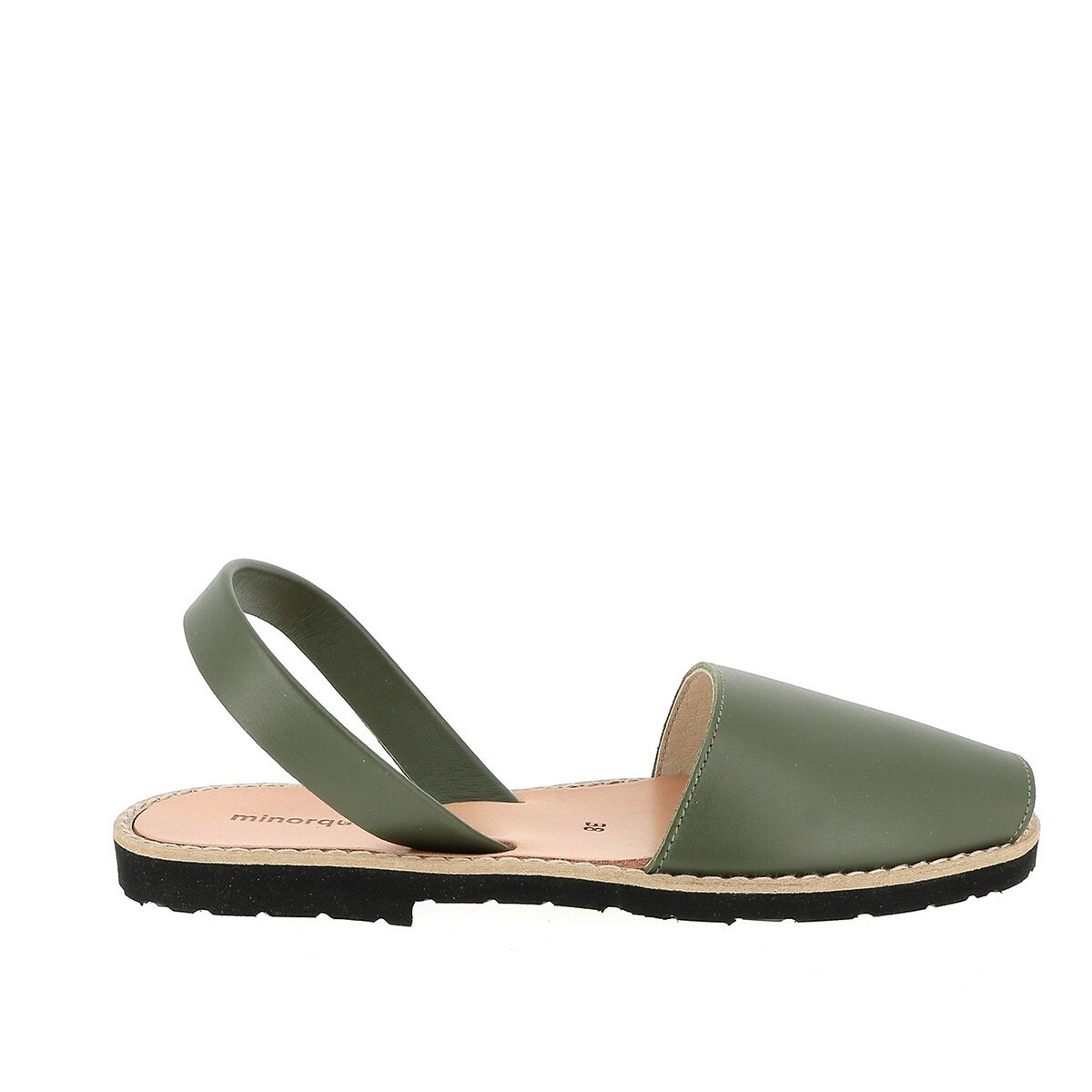 Sandales En Cuir Talon Plat kaki, MINORQUINES