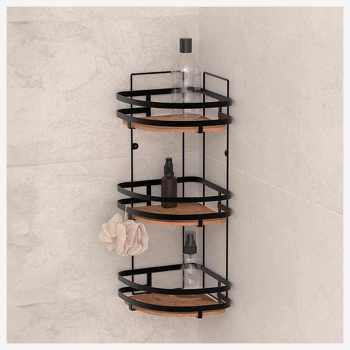 Étagère de douched'angle 3 niveaux en acacia BLACKACIA noir, 5FIVE SIMPLY SMART